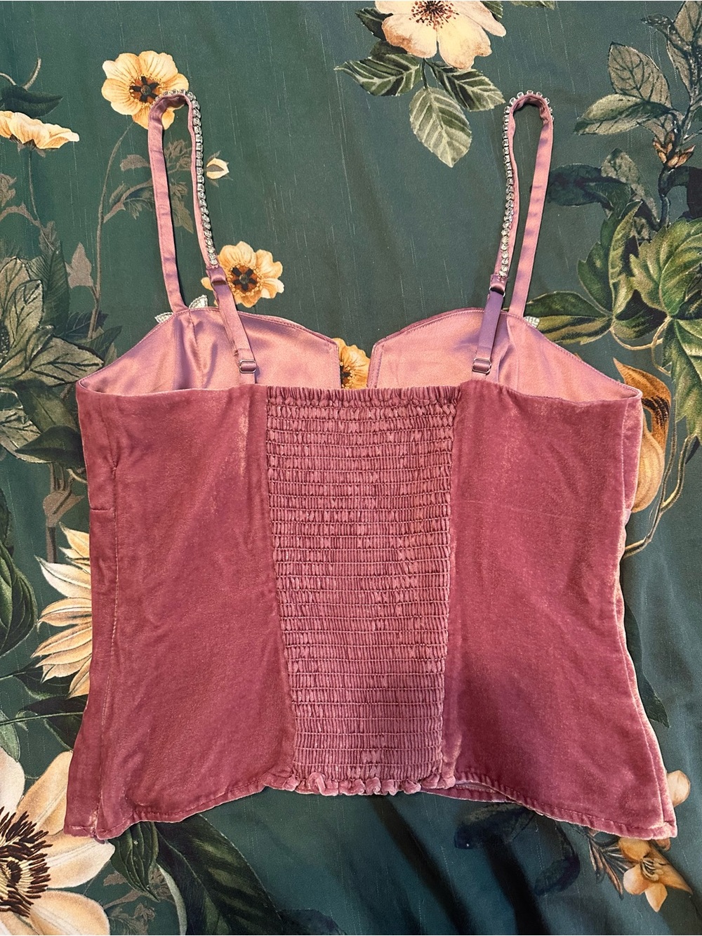 Reformation Desiree Velvet top. Dusty Rose Satin Bustier Top - Picture 3 of 4